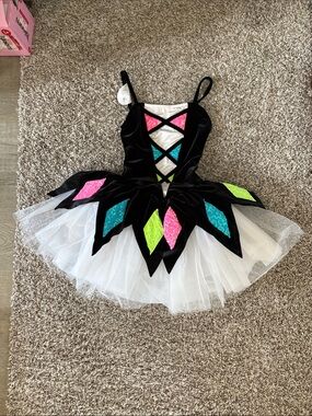 Weissman Black Tutu Dress with Neon Pink, Teal & Lime Accents